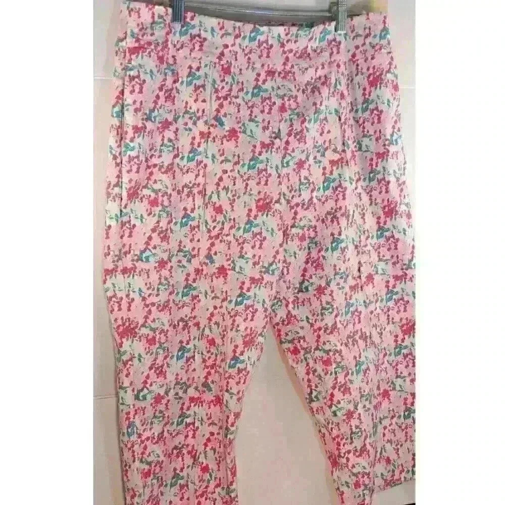 "National Since 1952 "Pull-on Capri Pink Floral Notched Ankle Pockets SZ‎ 14P